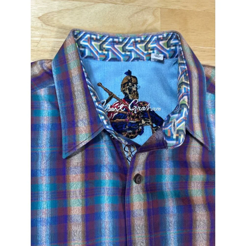 Robert Graham Purple Beige Plaid Men's Long Sleeve Button Down Shirt Size M